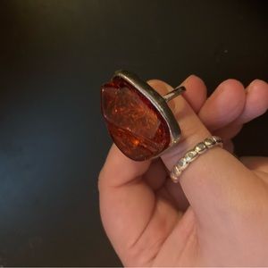 Boho hippie ring amber colour, large